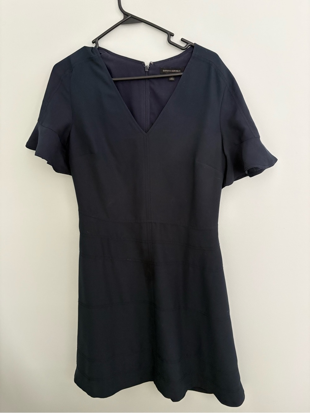 Banana Republic Dark Navy V-Neck Ruffle Sleeve Mini Dress